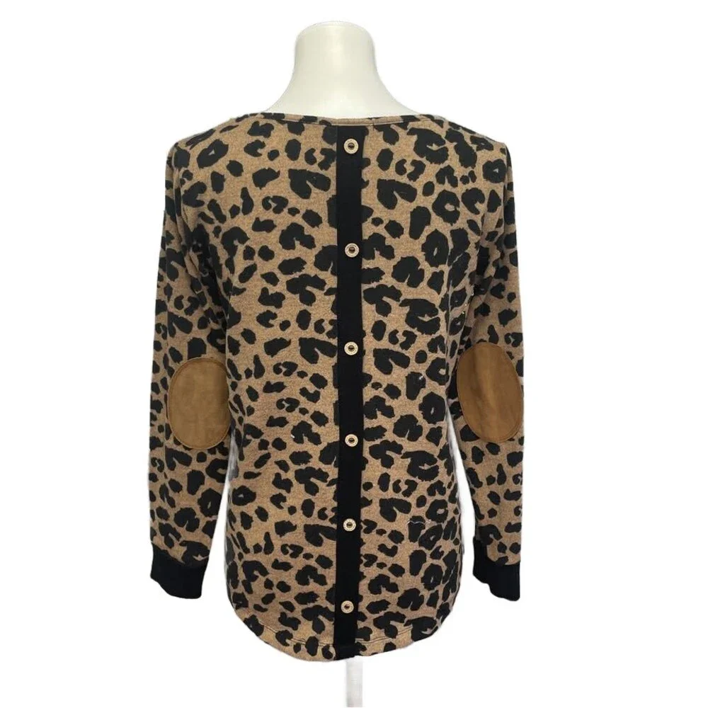 Pink Clover Womens Small Polyester Blend Leopard Spot Animal Print Sweater